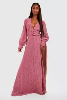 Платье макси с передней передой dobby twist Boohoo, роза