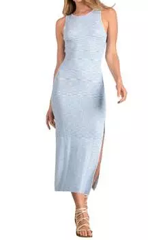 Платье макси с перекрученной спинкой в рубчик в сине-белом цвете ELAN