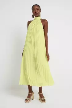 Платье макси с плиссированной бретелью через шею River Island, желтый
