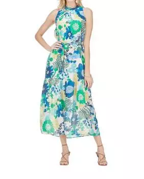 Платье макси с плиссированным вырезом в цвете георгины Jade, цвет dahilias