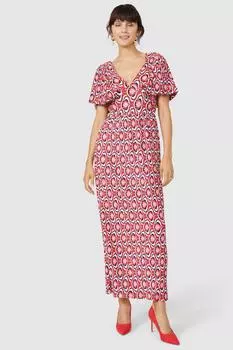 Платье макси с плиссированными рукавами и ангельским принтом Debenhams, красный