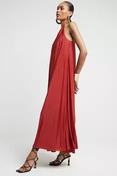 Платье макси с плиссировкой и вырезом халтер цвета ржавчины River Island, оранжевый