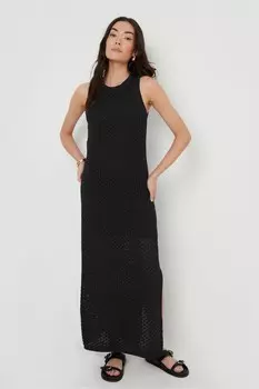 Платье макси с подкладкой, связанное крючком, из 100% хлопка Threadbare, черный