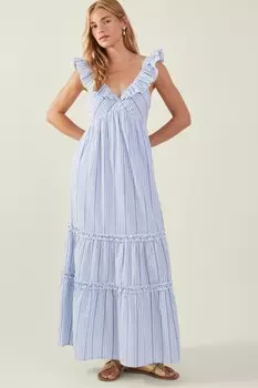 Платье макси с полосками и оборками Accessorize, синий