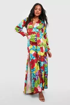 Платье макси с поясом и атласным разрезом по бокам с принтом Boohoo, разноцветный