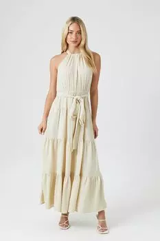 Платье макси с поясом и бретелькой на бретельках Forever 21, песочный