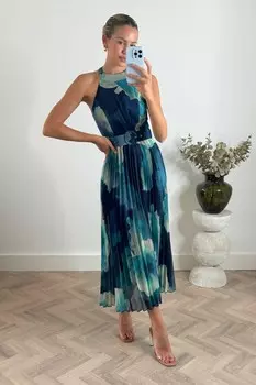 Платье макси с поясом и складками Luisa Style Cheat, синий