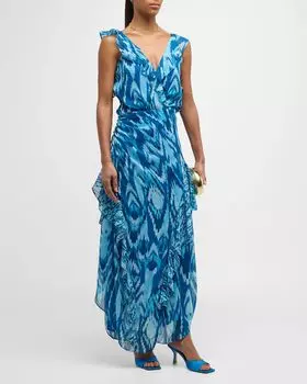 Платье макси с принтом Anika Ikat Ramy Brook, цвет Laguna Blue Taza Ikat Print