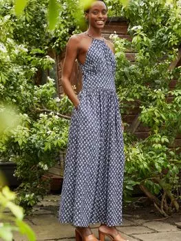 Платье макси с принтом Baukjen Sarai Woodblock, индиго/мульти