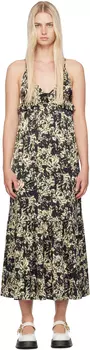 Платье макси с принтом черного и кремового цветов GANNI