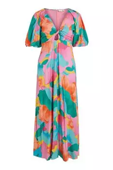 Платье макси с принтом и узлом спереди VILA, синий