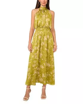 Платье макси с принтом и вырезом халтер, присборенное VINCE CAMUTO, зеленый