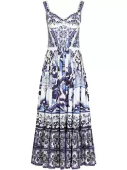 Платье макси с принтом Majolica DOLCE & GABBANA, синий