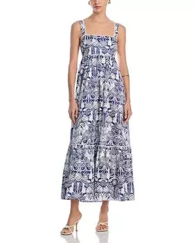 Платье макси с принтом пальм AQUA, синий