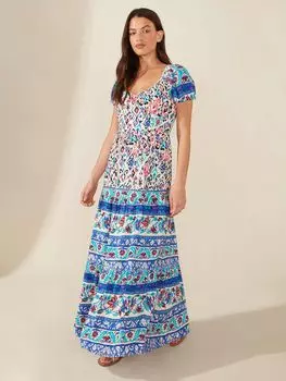 Платье макси с принтом пейсли Ro&Zo Placement, синее