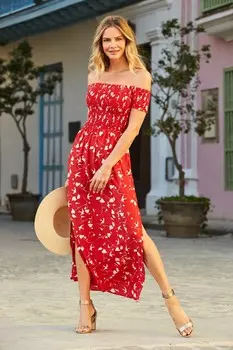 Платье макси с принтом птиц Sosandar, красный