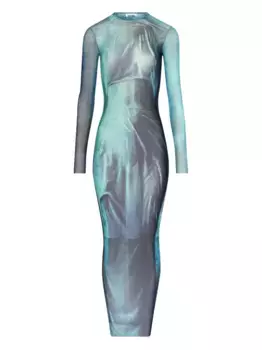 Платье макси с принтом Water Jean Paul Gaultier, синий