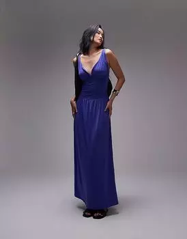 Платье макси с присборенной талией Topshop в кобальтово-синем цвете