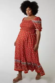 Платье макси с присборенными краями и цветочным принтом Blue Vanilla, оранжевый