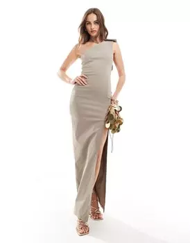 Платье макси с прострочкой и бантом на одно плечо Vesper