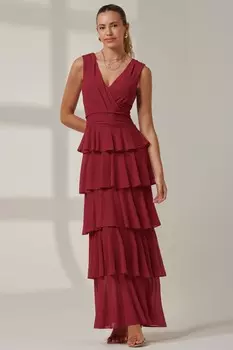 Платье макси с простым галстуком и сеткой Jolie Moi, красный