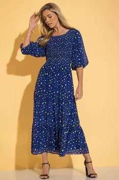 Платье макси с пышными рукавами и животным принтом Klass., синий