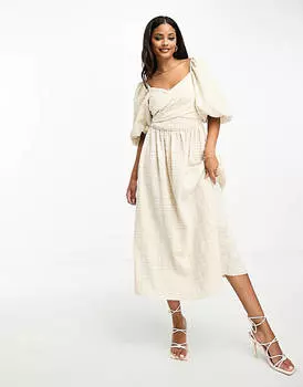 Платье макси с пышными рукавами Little Mistress в нейтральную клетку