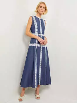 Платье макси с расклешенным лифом Misook, цвет mazarine/white