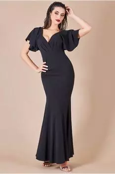 Платье макси с расклешенными рукавами и запахом спереди Goddiva, черный