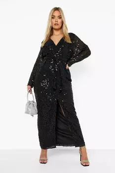 Платье макси с разрезом и пайетками boohoo, черный