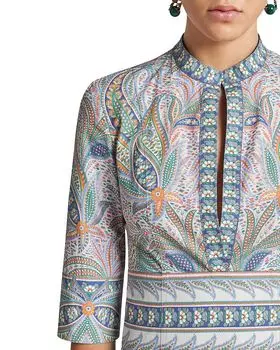 Платье макси с разрезом на шее и принтом Etro, серый