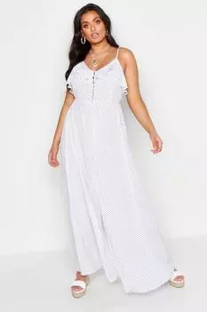 Платье макси с руфлями на пуговицах передней части Boohoo, белый