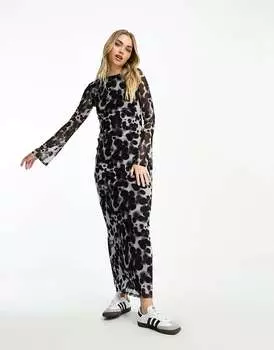 Платье макси с рукавами ангела ASOS с анималистическим принтом