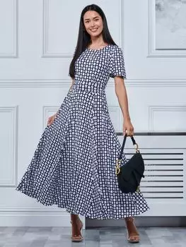 Платье макси с рукавами ангела и геометрическим узором Jolie Moi, темно-синий