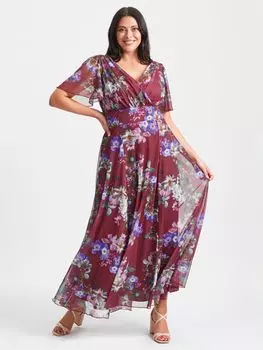 Платье макси с рукавами-ангелами Isabelle Scarlett & Jo, бордовый мульти