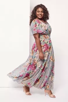 Платье макси с рукавами ангелами Isabelle Scarlett & Jo, серебряный