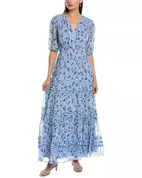 Платье макси с рукавами-фонариками и сборками Ted Baker, синий