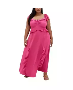 Платье макси с рюшами Fee Frill больших размеров CITY CHIC, красный