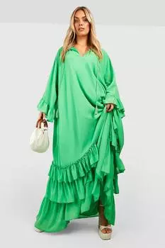 Платье макси с рюшами и деталями Boohoo, зеленый