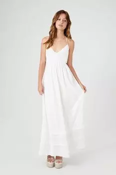 Платье макси с рюшами и вырезом через шею Forever 21, белый