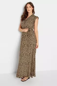 Платье-Макси с рюшами на рукавах и анималистическим принтом Long Tall Sally, коричневый