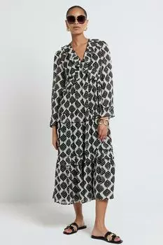 Платье макси с рюшами спереди River Island, черный