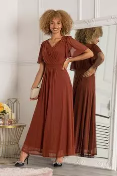 Платье макси с сетчатыми рукавами и гофрированными рукавами Jolie Moi, коричневый