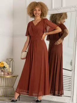 Платье макси с сетчатыми рукавами Jolie Moi, ржавый