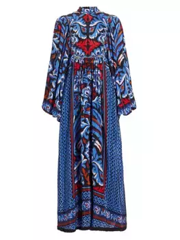 Платье макси с шарфом «Туканы» и объемными рукавами Farm Rio, черный