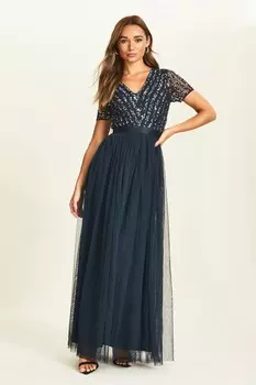 Платье макси с шевронным узором из пайеток Maya, синий