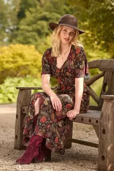 Платье макси с широкими рукавами и пуговицами на пуговицах от Joe темно осенний цветочный принт Joe Browns, коричневый