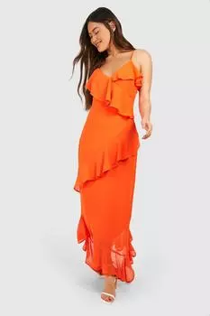 Платье макси с ткаными рюшами Boohoo, оранжевый