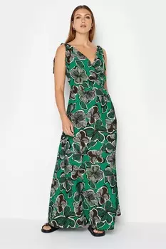 Платье-Макси с тропическим узором и завязанными бретелями Long Tall Sally, зеленый