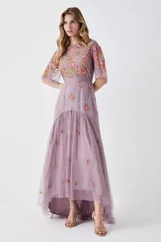 Платье макси с юбкой со вставками и ручной вышивкой Coast, фиолетовый